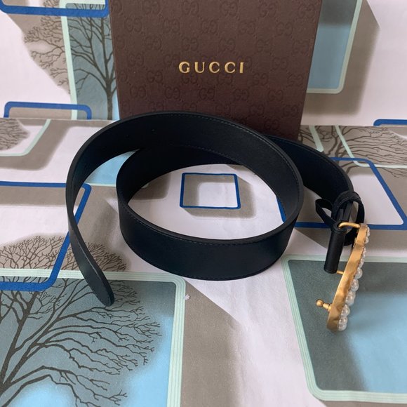 Leather belts with pearl double G buckle main image 6